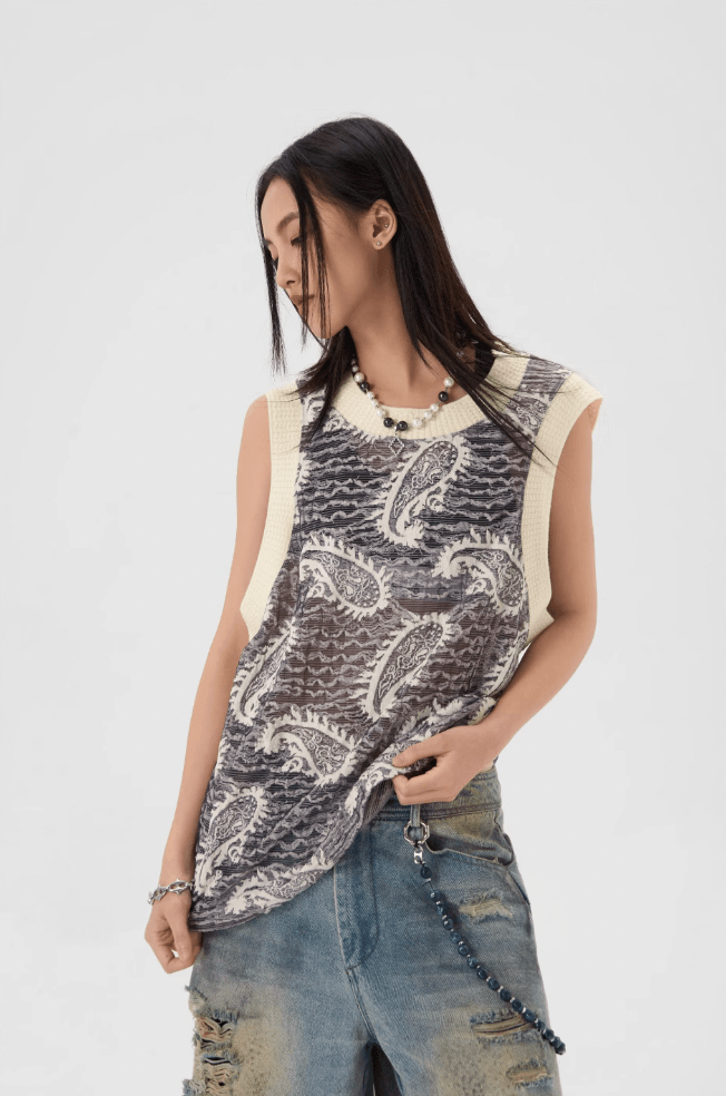 Tank Top Tee With Paisley Embroidery