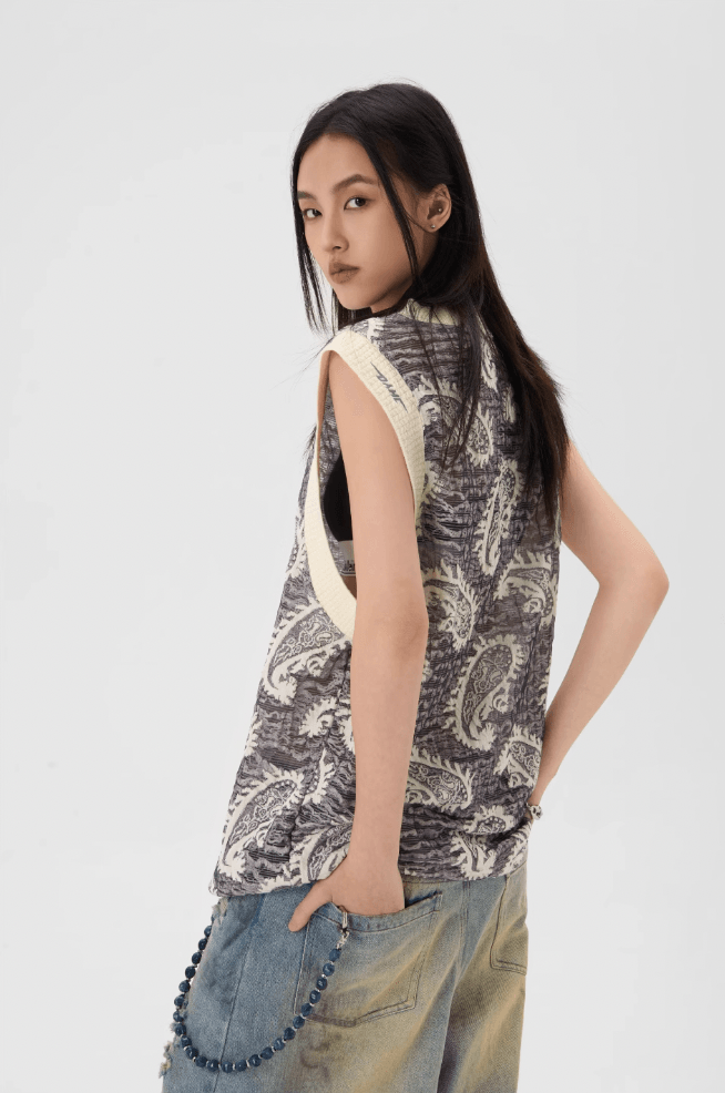 Tank Top Tee With Paisley Embroidery