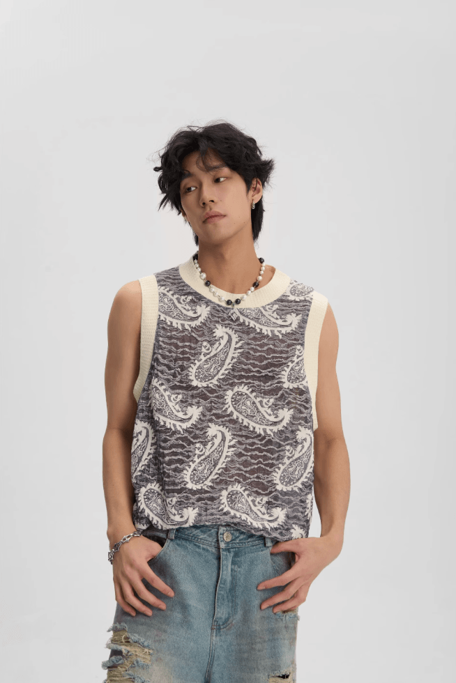 Tank Top Tee With Paisley Embroidery