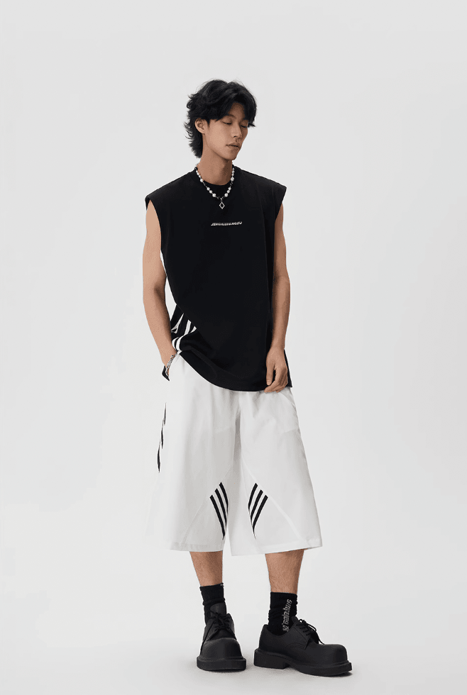 Sleeveless Tee With Side Stripes Vest