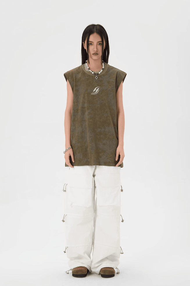 Sleeveless Tee With Camouflage Print Vest