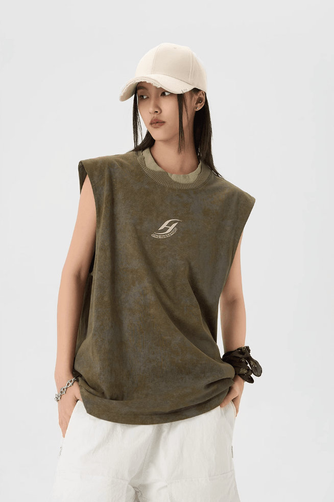 Sleeveless Tee With Camouflage Print Vest