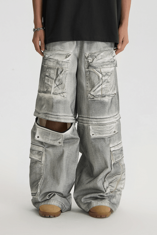 Dirty Dyed Cargo Pants With Removable Pockets