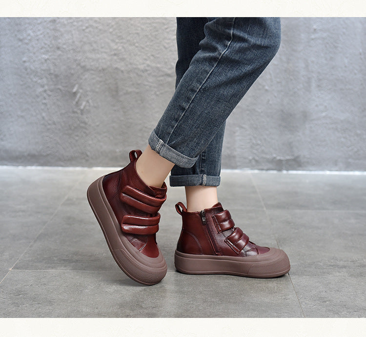 Vintage Leather Velcro Side Zipper Boots