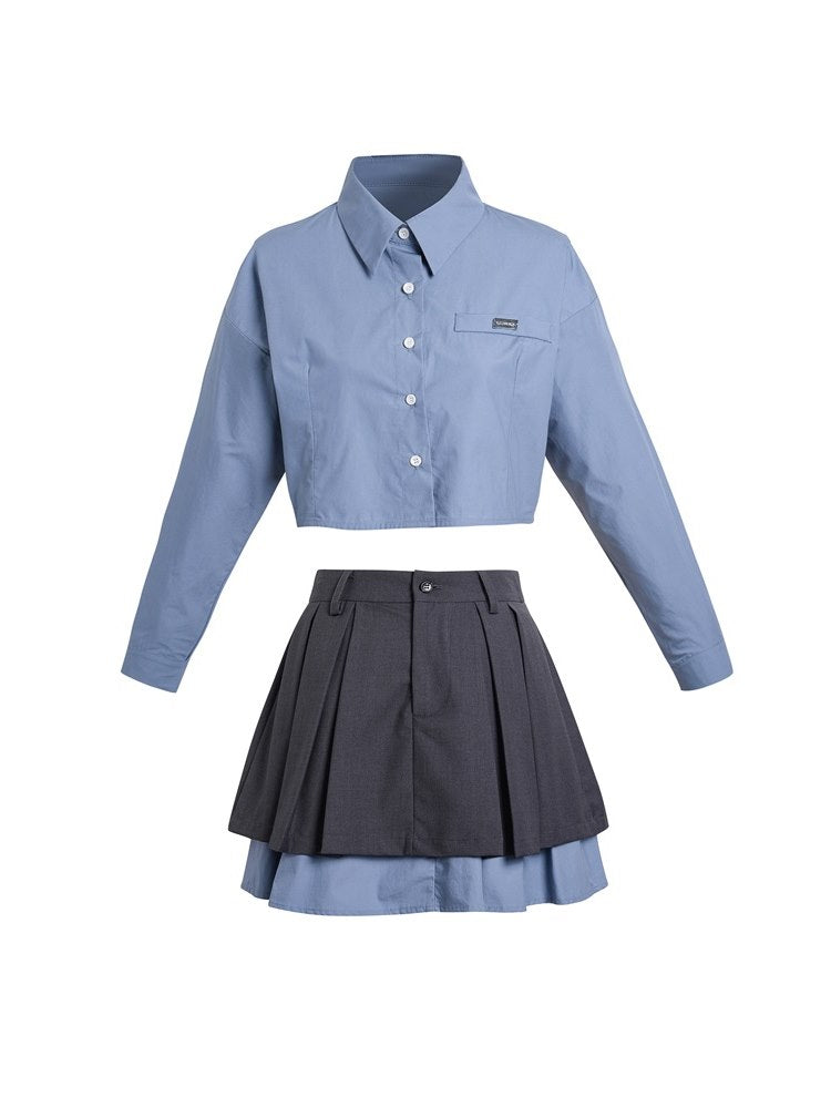 Chic Scholar Cropped Shirt And Pleated Skirt Set