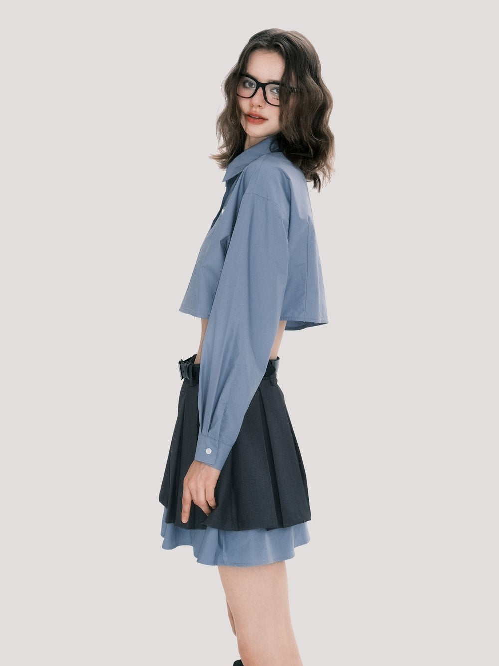 Chic Scholar Cropped Shirt And Pleated Skirt Set