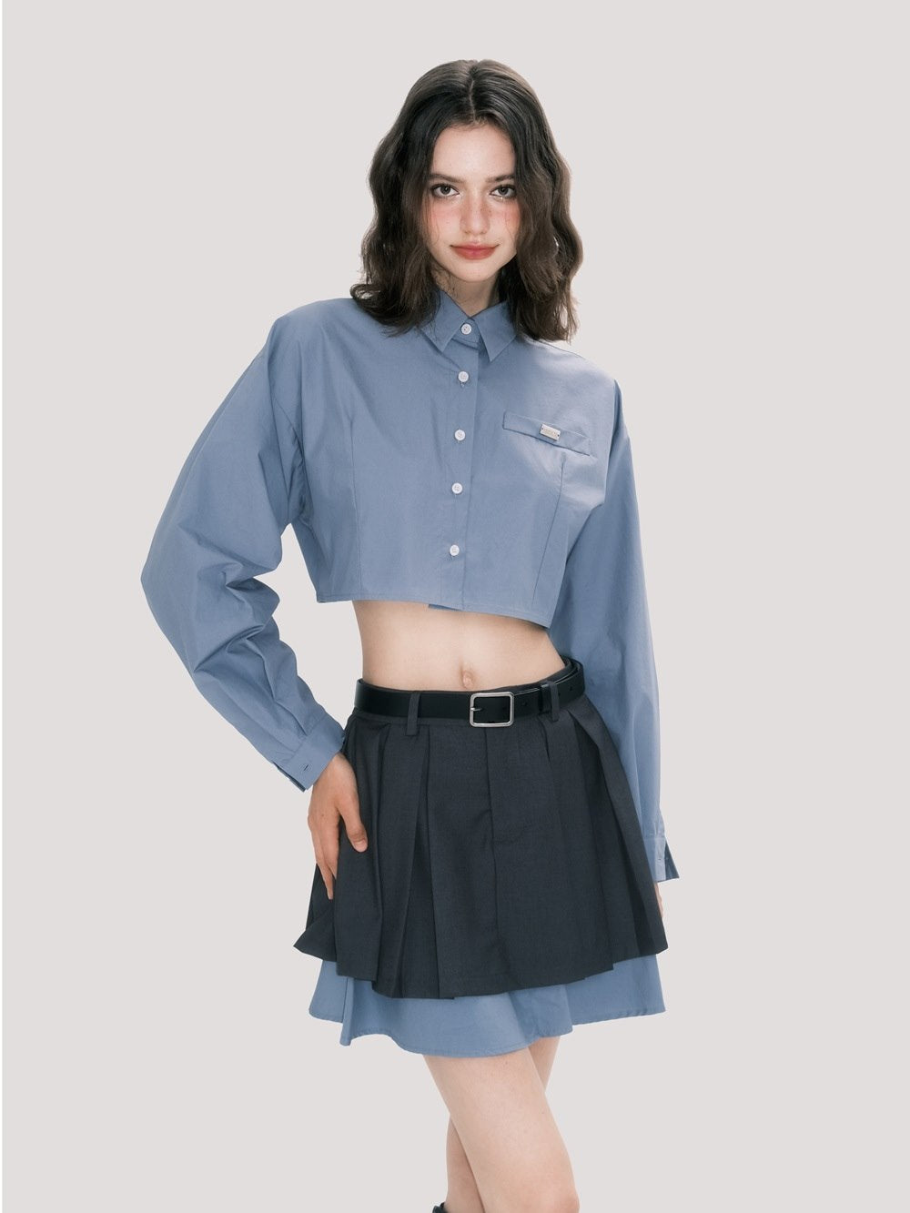 Chic Scholar Cropped Shirt And Pleated Skirt Set