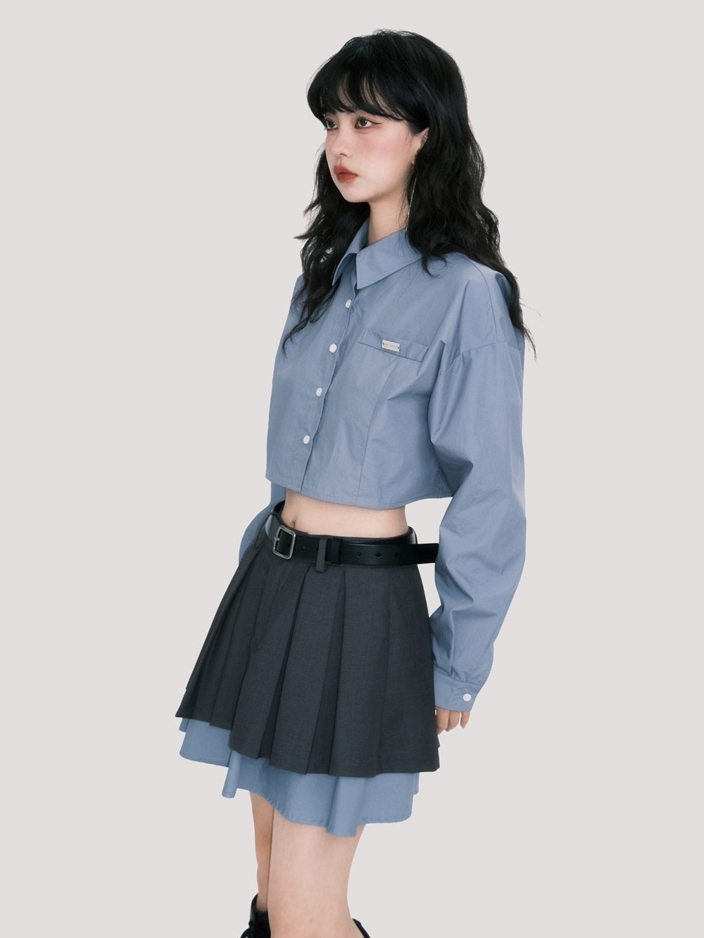 Chic Scholar Cropped Shirt And Pleated Skirt Set