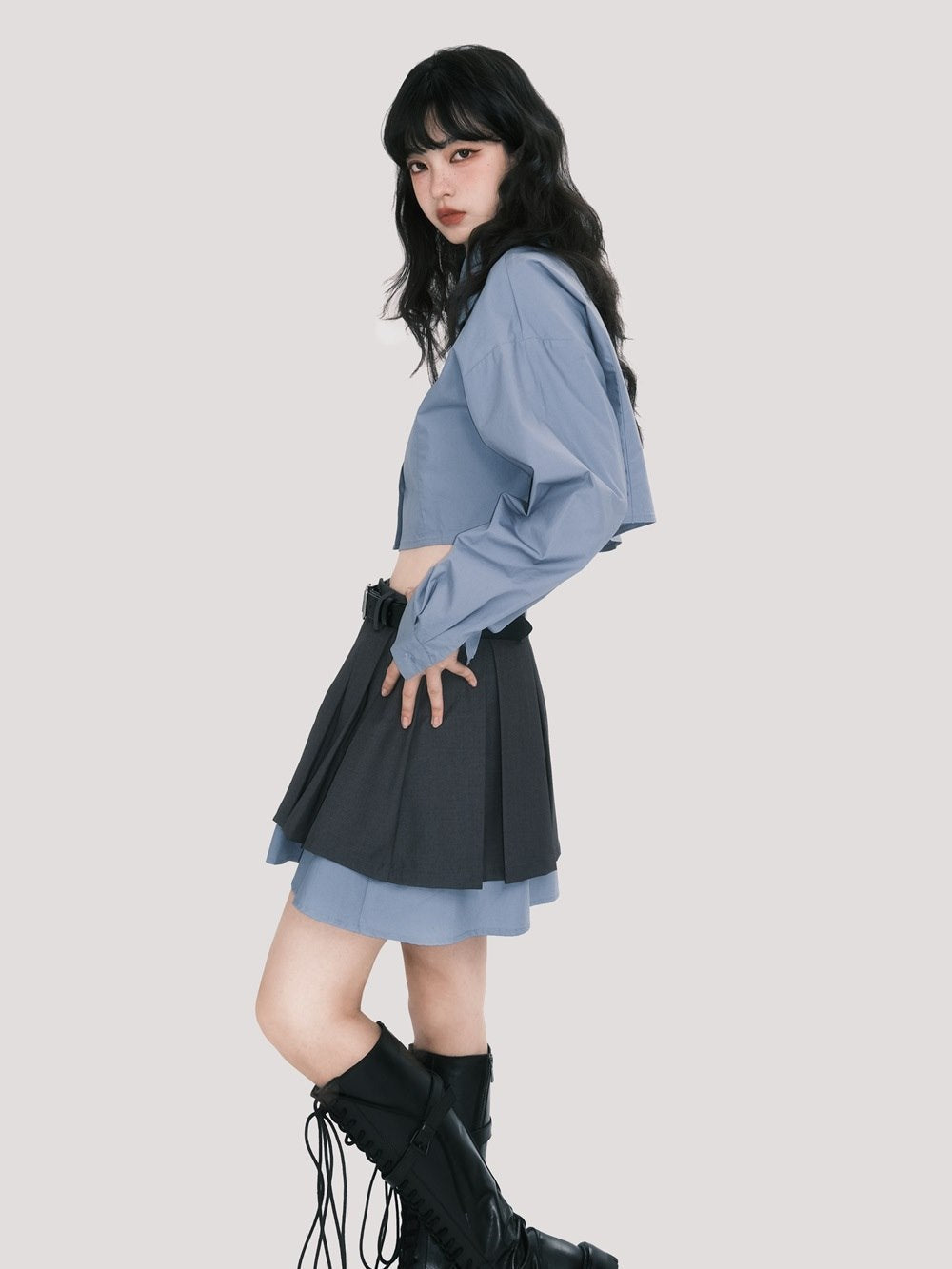 Chic Scholar Cropped Shirt And Pleated Skirt Set