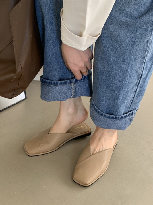 Vintage Solid Color Flat Sandals