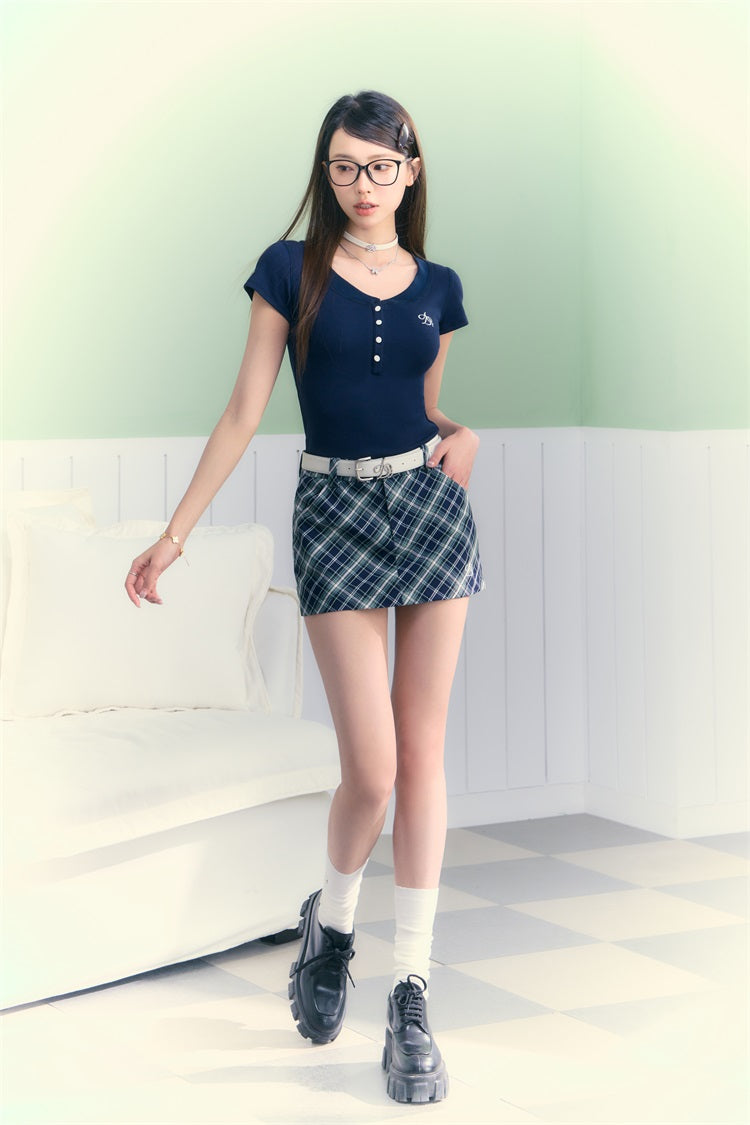 Preppy Chic Plaid Mini Skirt - Navy & White Sporty Tennis Skort