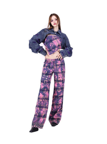 PINKSPINK Mystic Plaid Cargo Pants - Purple/Pink