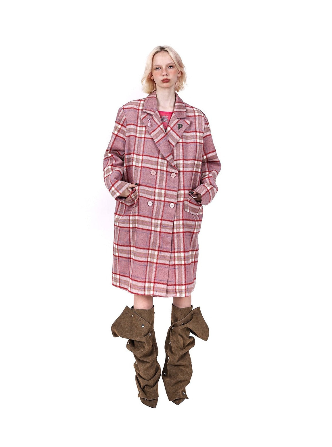 PINKSPINK Oversized Plaid Wool Coat - Dual Color Options