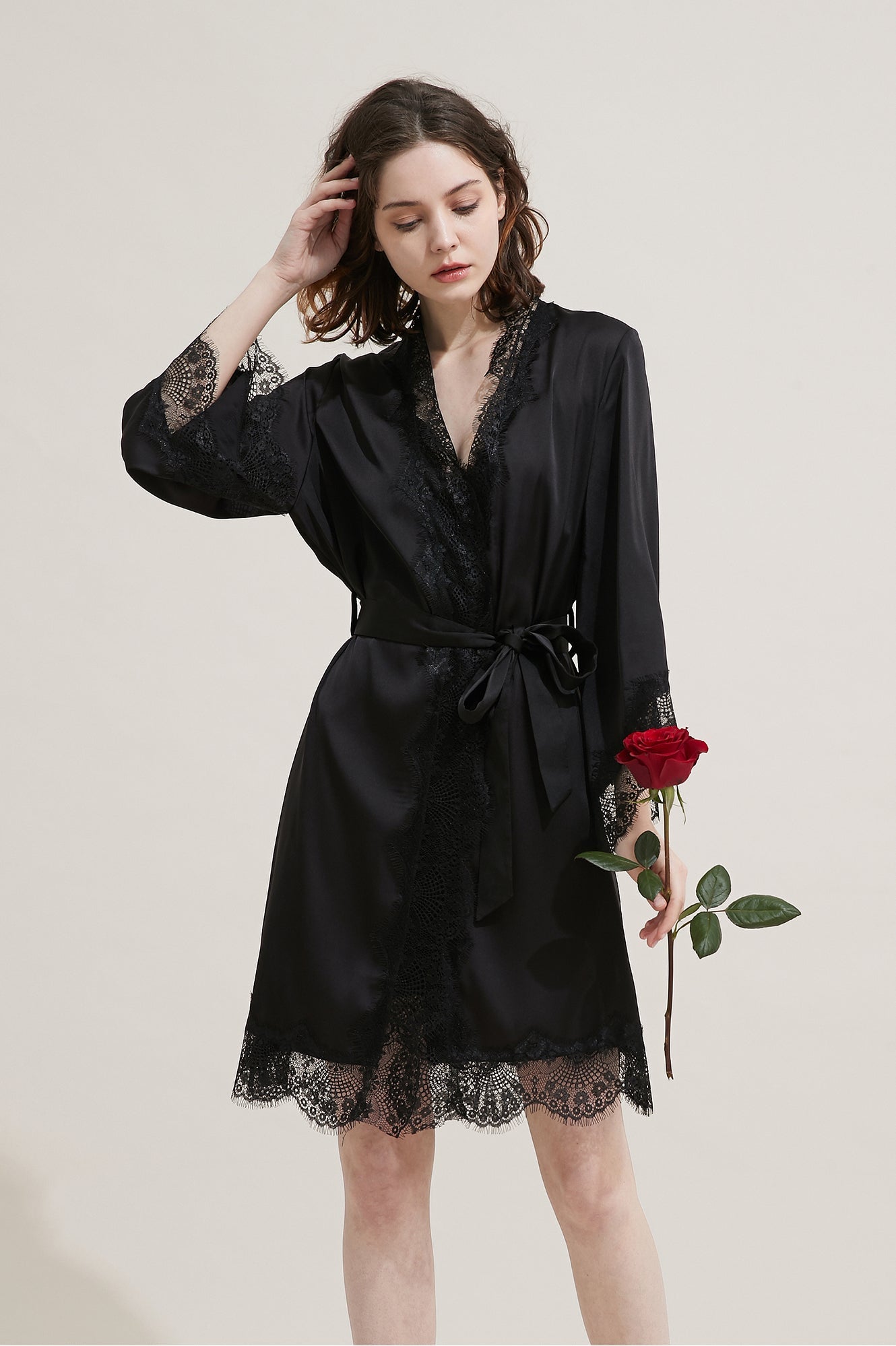 Silk Long Lace Trimmed Robe Sleepwear Loungewear