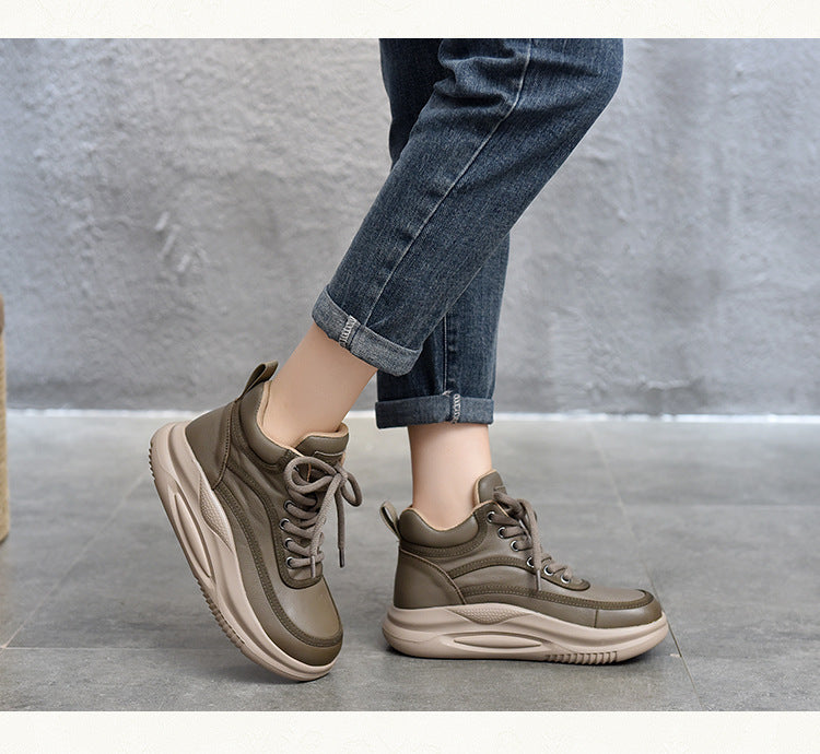 Casual Leather Colorblocked Thick Bottom Boots