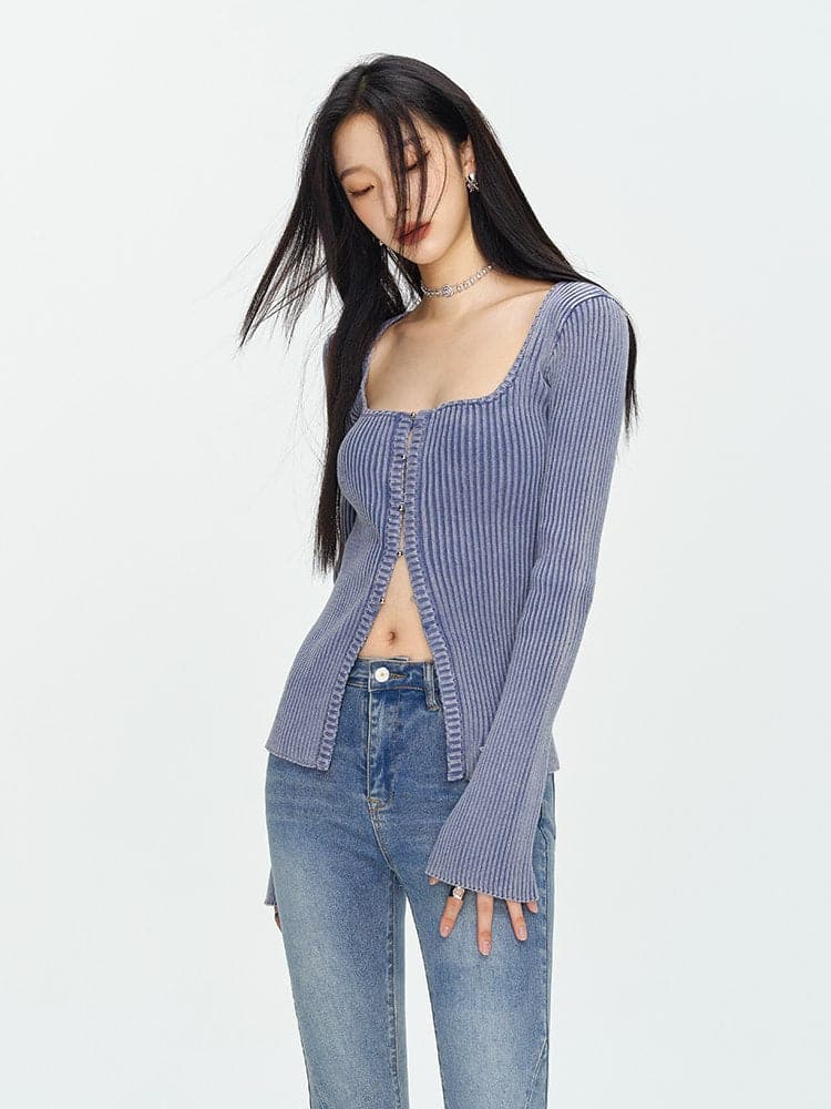 Rib-Knit Tight Sexy Casual Tops&Skirt