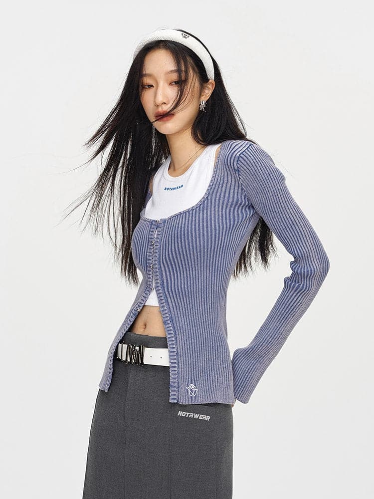 Rib-Knit Tight Sexy Casual Tops&Skirt