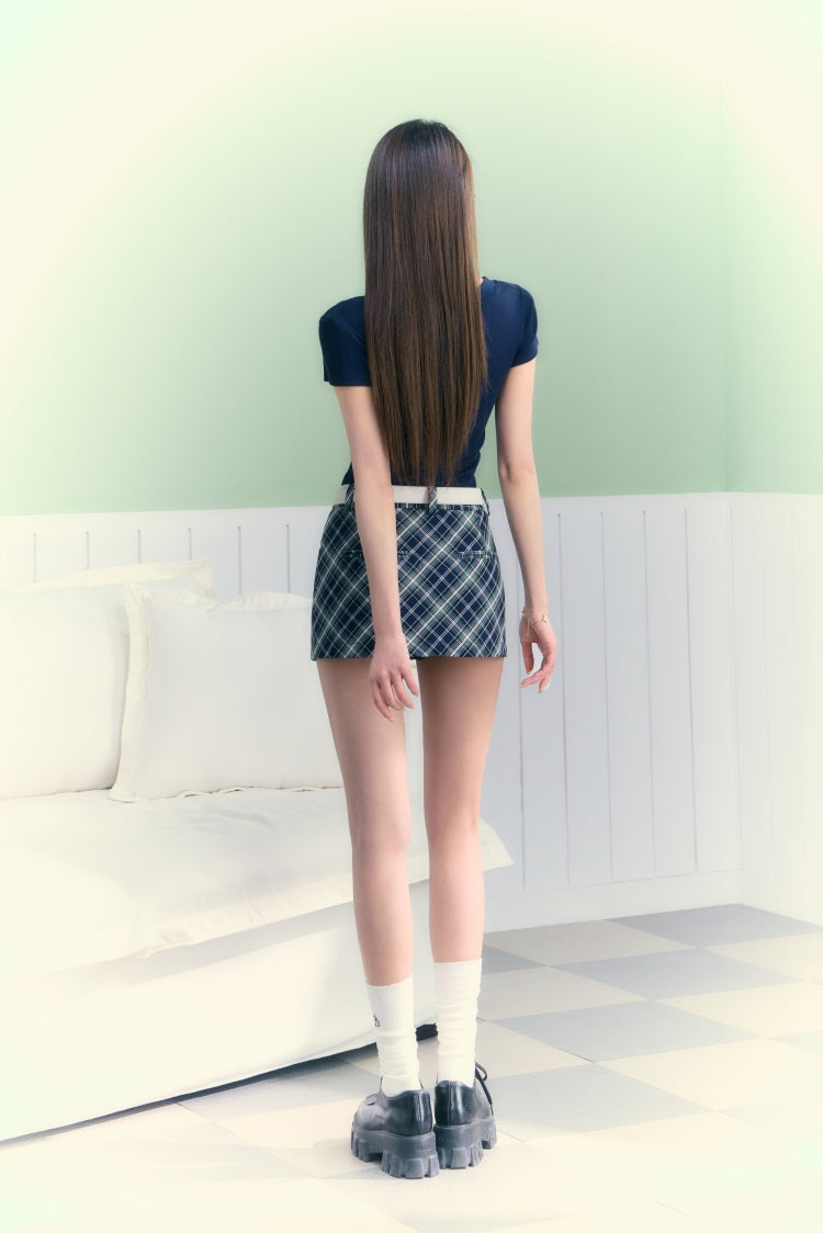 Preppy Chic Plaid Mini Skirt - Navy & White Sporty Tennis Skort