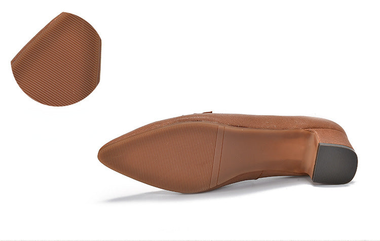 Classic leather Pointed-toe Chunky Heel Shoes