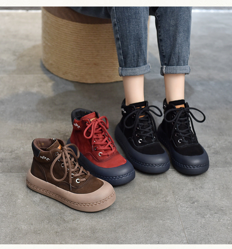 Casual Leather Thick Bottom Side Zipper Short Boots