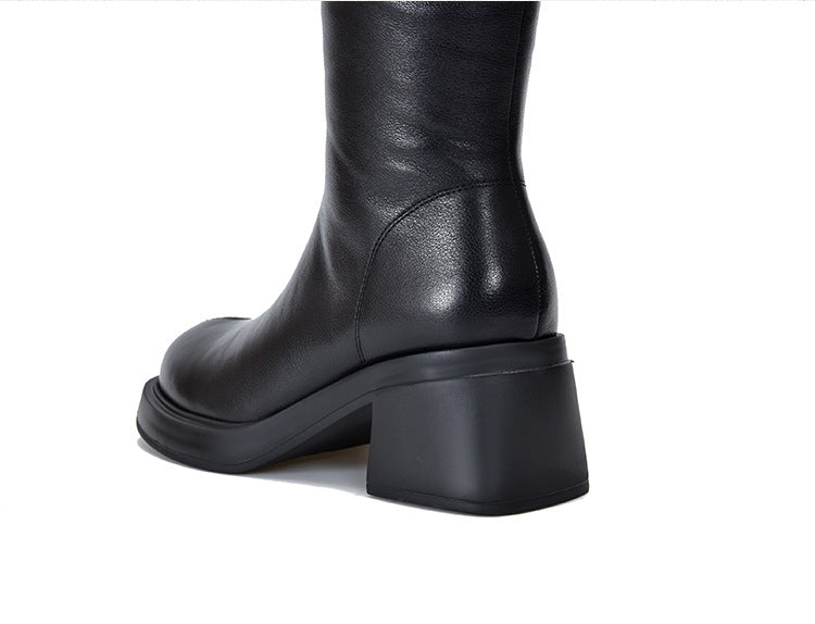 British Style Side Zipper Thick Heel Knight Boots