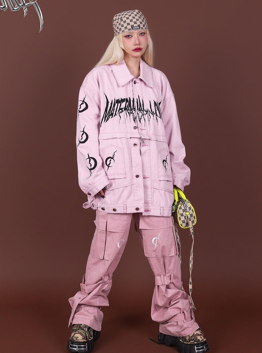 PINKSPINK Graffiti Oversized Utility Jacket - Lime Green and Pastel Pink