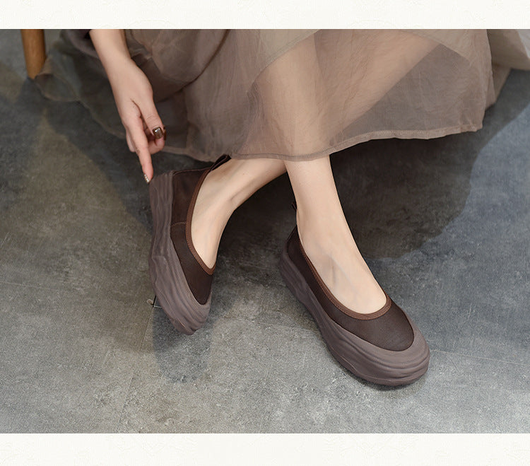 Literary Leather Round-toe Thick Soled Shoes
