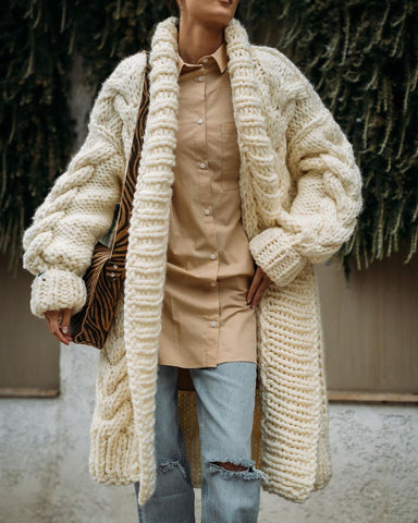 braided solid color sweater coat