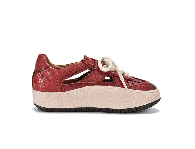 Casual Color Blocking Leather Thick Soled Shoes