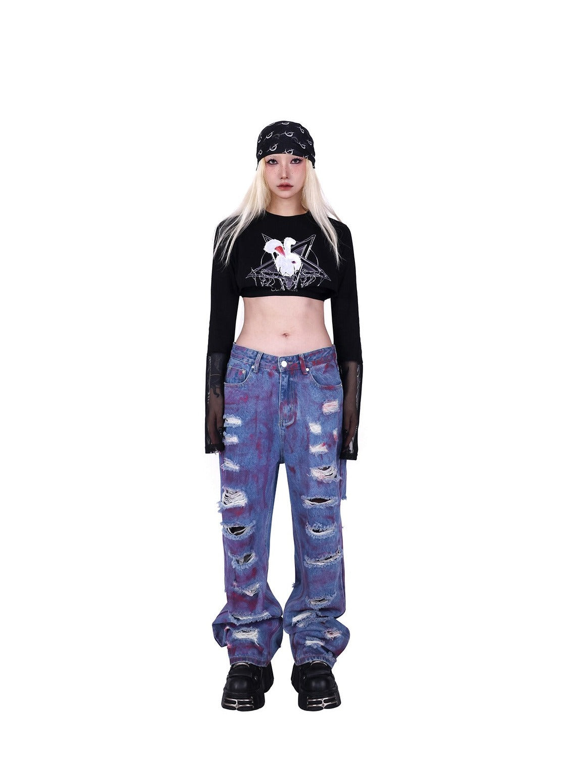 PINKSPINK Cosmic Shred Wide-Leg Jeans - Purple Tie-Dye