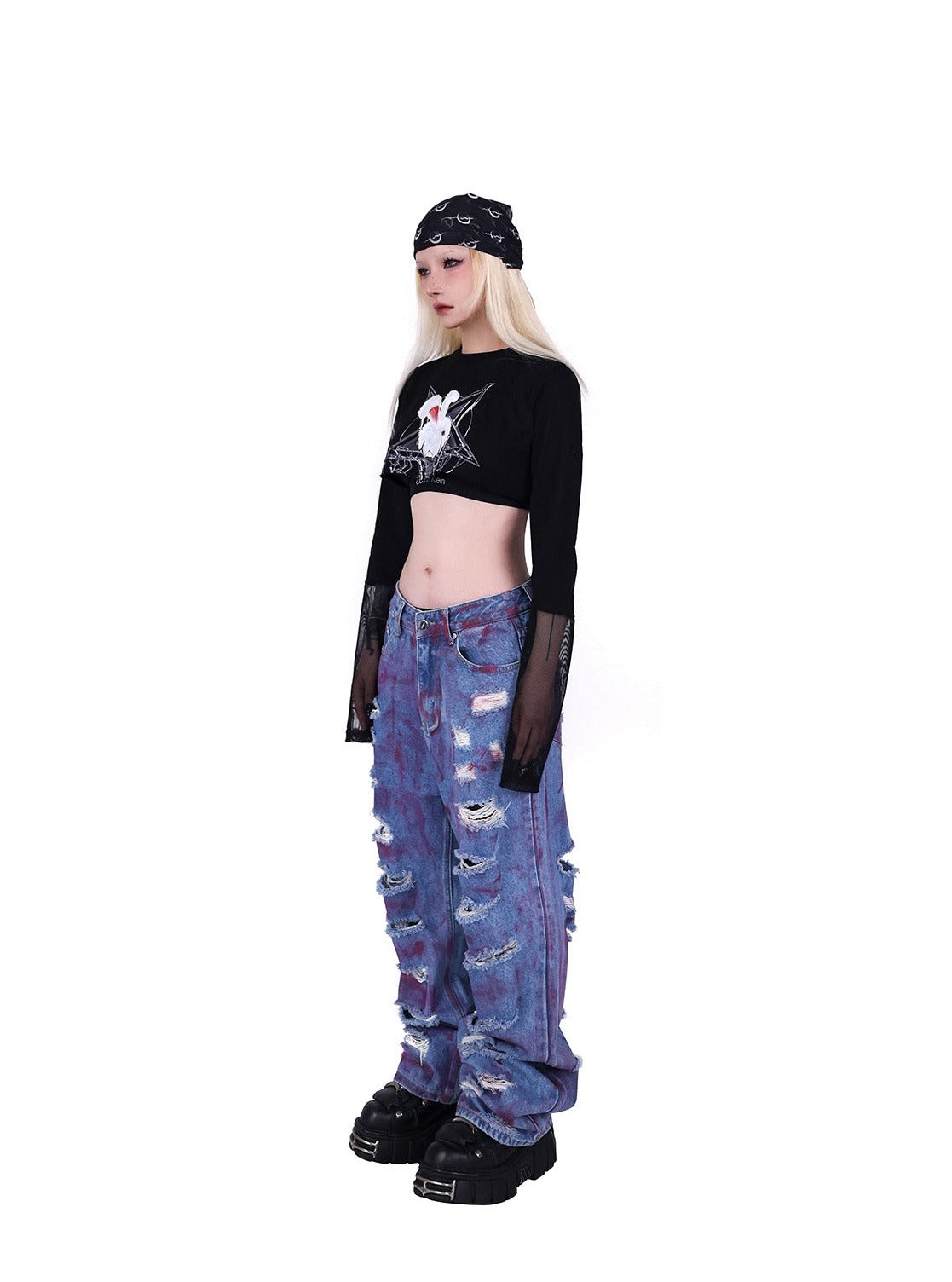 PINKSPINK Cosmic Shred Wide-Leg Jeans - Purple Tie-Dye