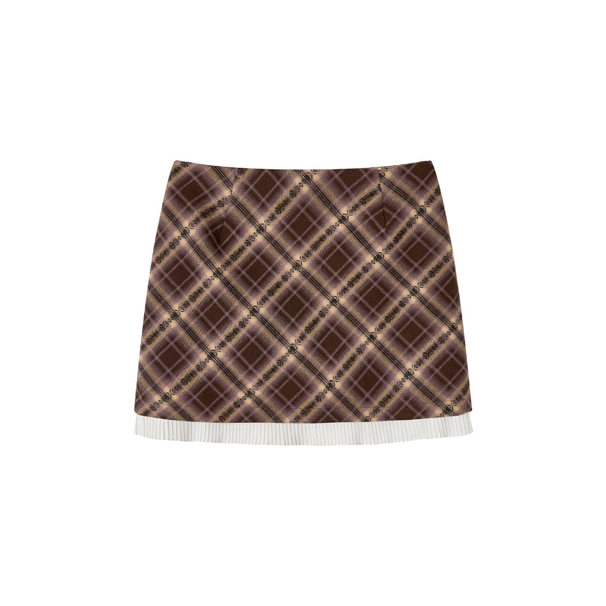 Checkered Mini Skirt - Brown Color Blocking