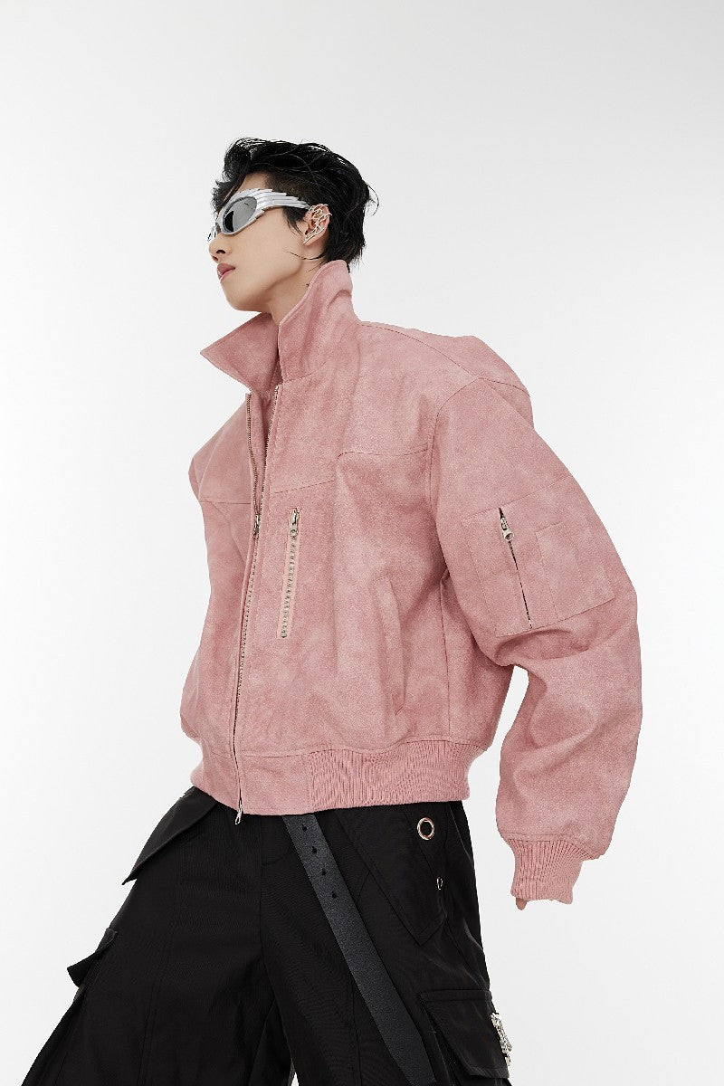 Shoulder Pad Washed Vegan Leather Jacket