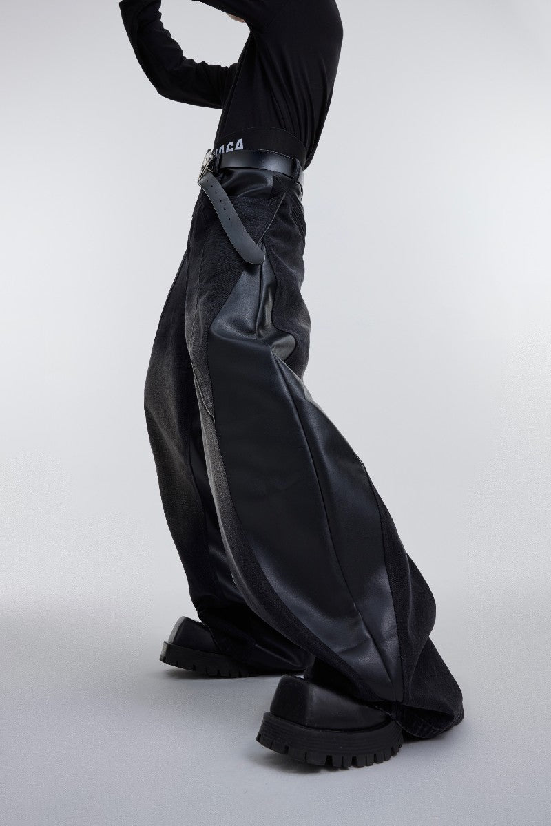 Stitched Vegan Leather Denim