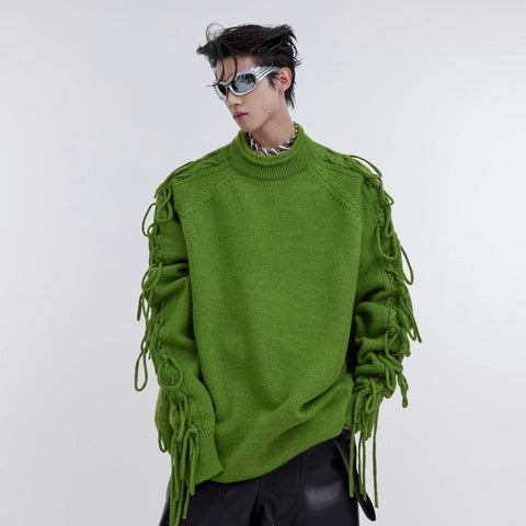 Pleated Knit Crewneck Sweater