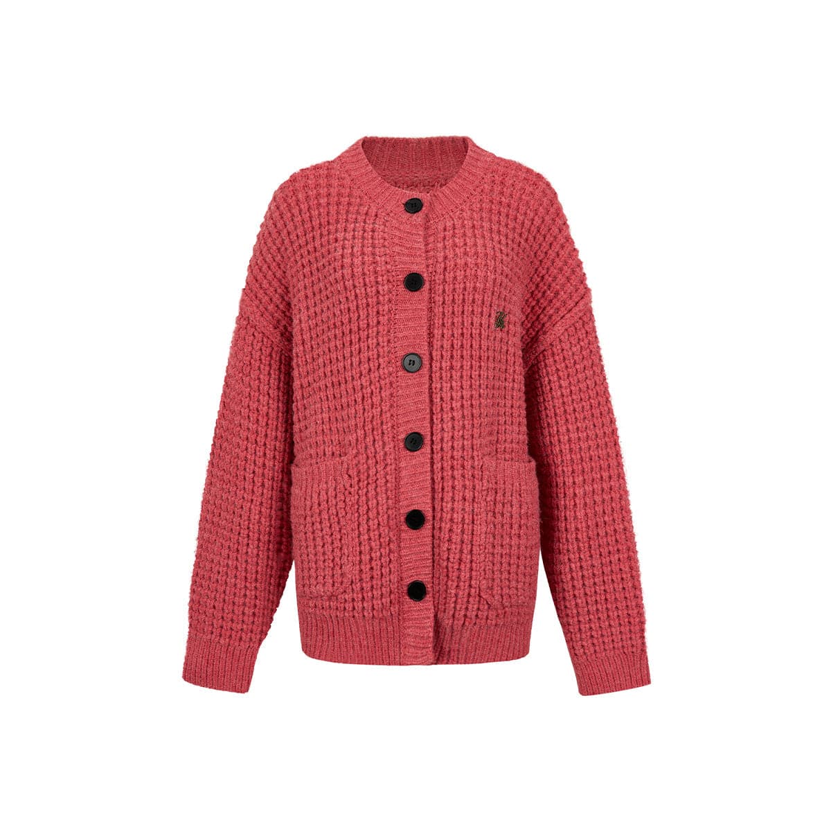 Red Waffle-Knit Cardigan