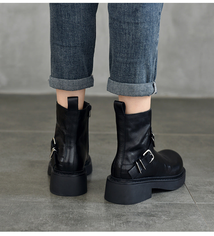 British Style Leather Thick Bottom Short Boots