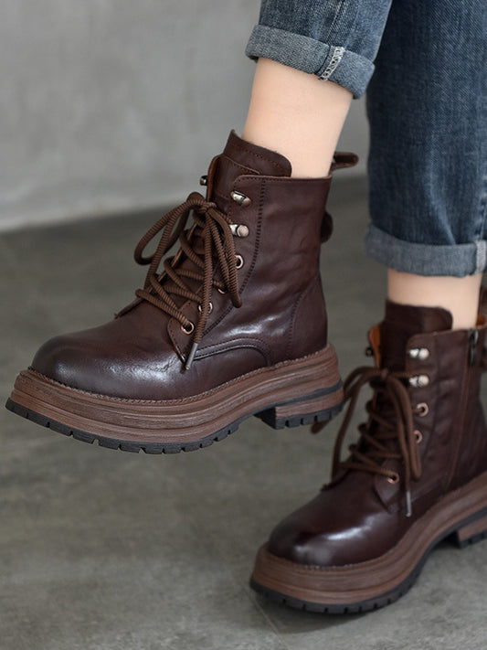 Vintage Leather Lace-Up Martin Boots
