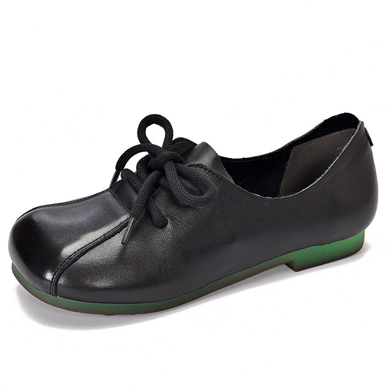 Casual Solid Color Round Toe Flat Leather Shoes