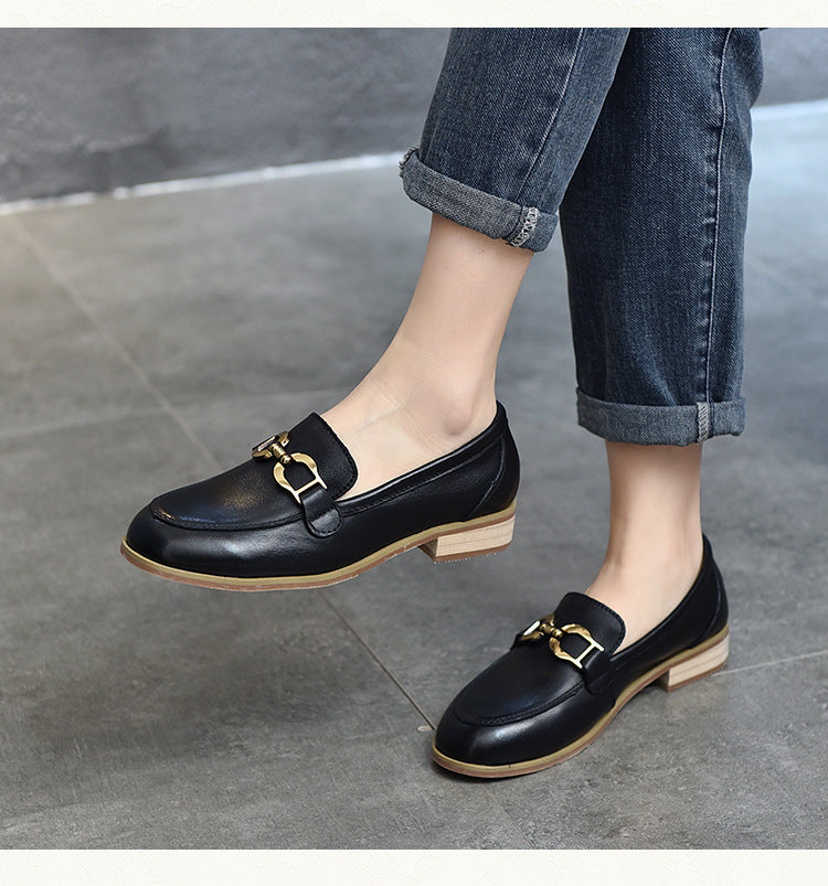 British Style Metal Buckle Leather Shoes