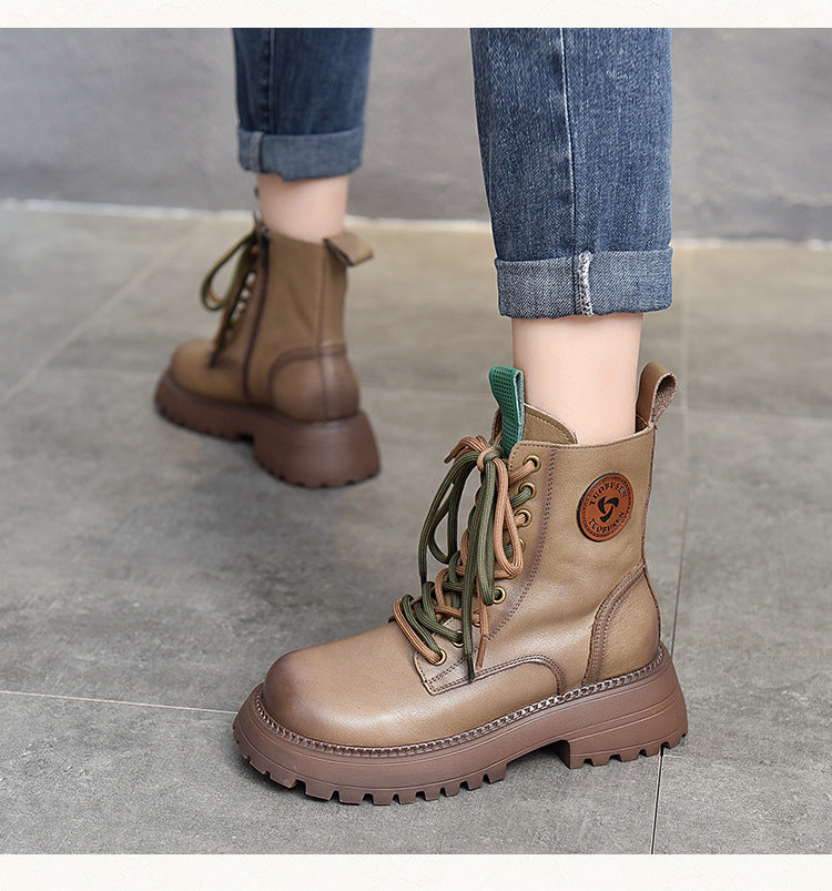 British Style Leather Thick Bottom High Top Martin Boots