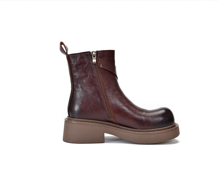British Style Leather Thick Bottom Short Boots