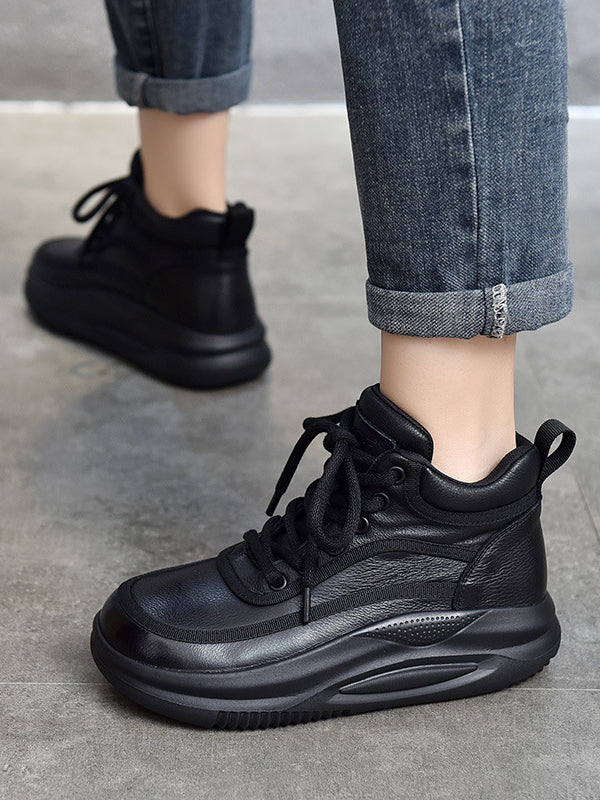 Casual Leather Colorblocked Thick Bottom Boots