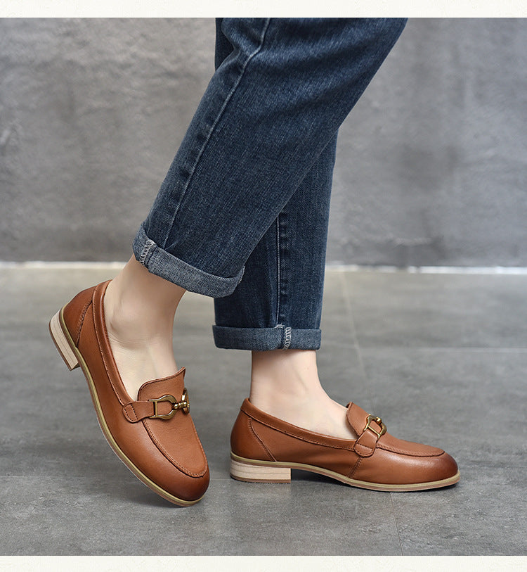 British Style Metal Buckle Leather Shoes