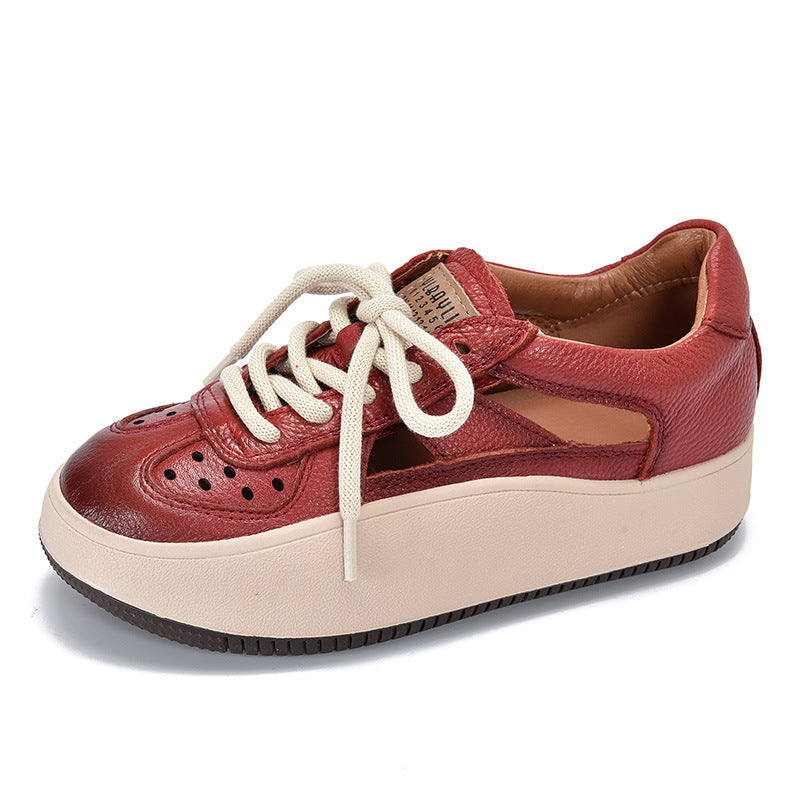 Casual Color Blocking Leather Thick Soled Shoes
