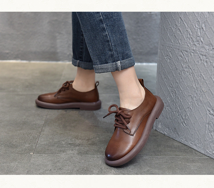 Casual Leather Lace-up Flat Shoes