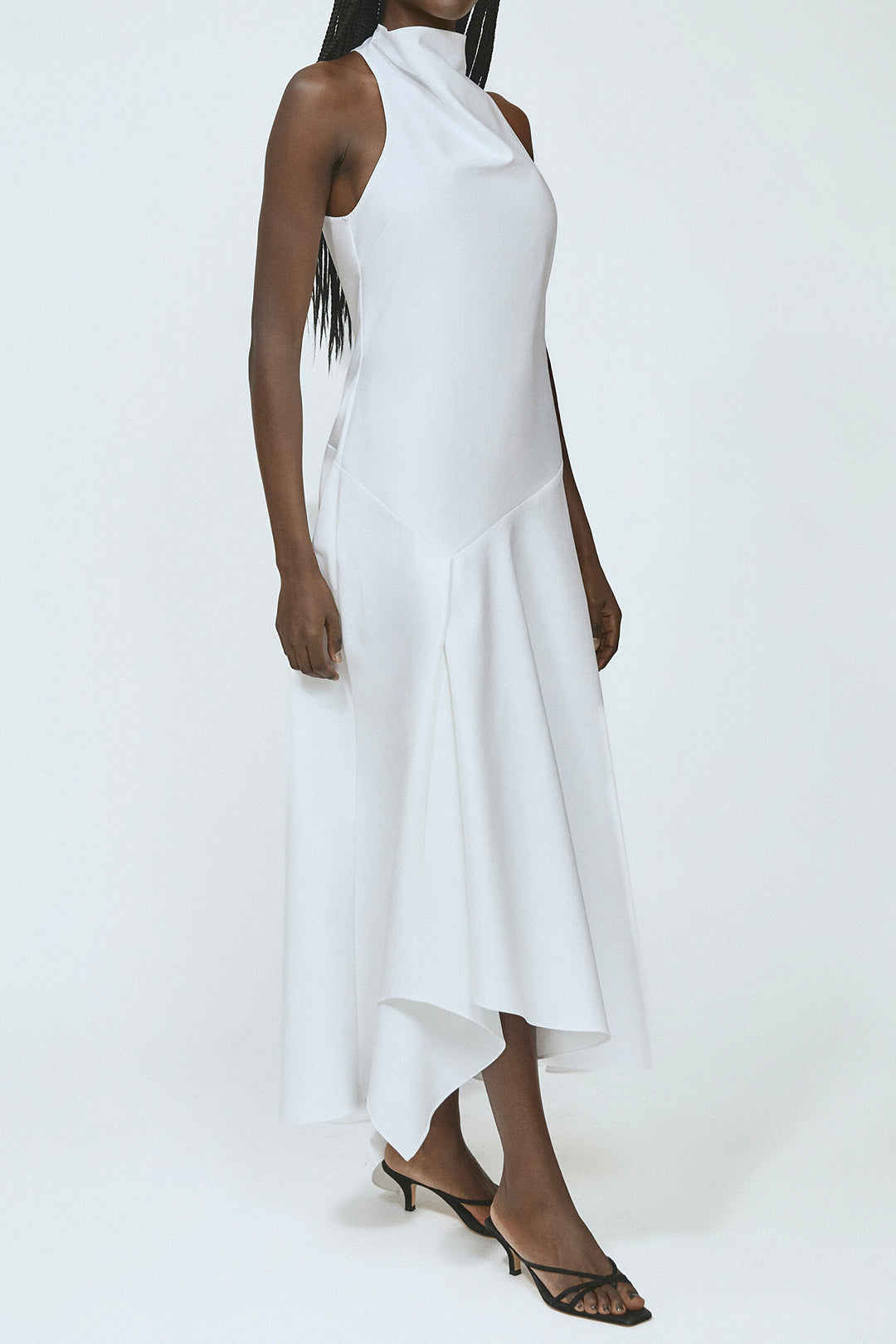 Asymmetrical Button Ruched Sleeveless Maxi Dress