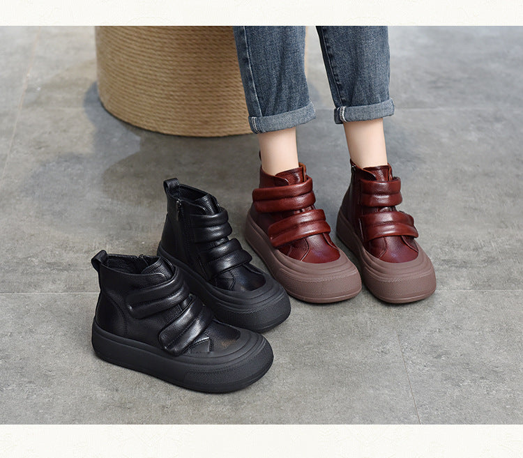 Vintage Leather Velcro Side Zipper Boots