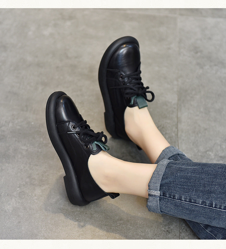 Classic Leather Lace-up Flat Shoes