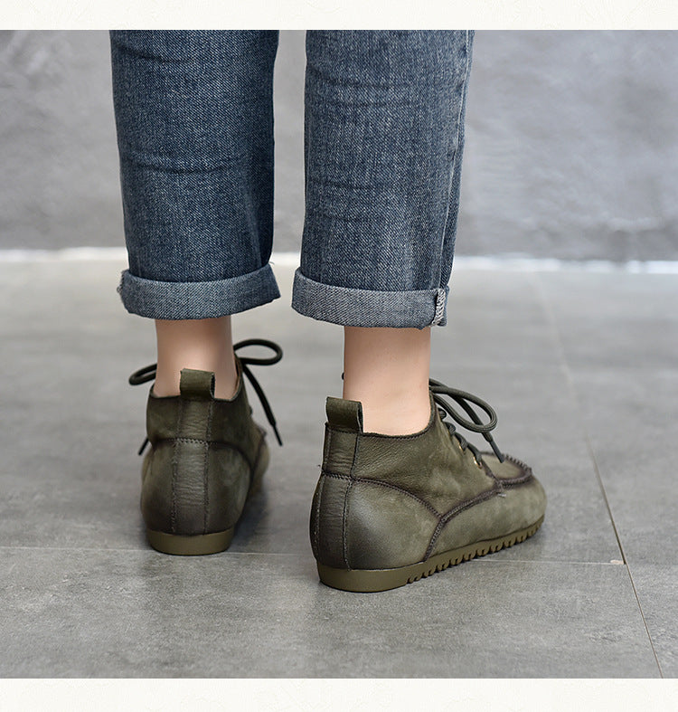 Classic Leather Lace-up Flat Shoes